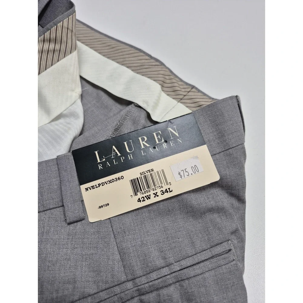 Lauren Ralph Lauren Dress Pants Mens 42x34 Silver Flat Front NWT Classic Fit